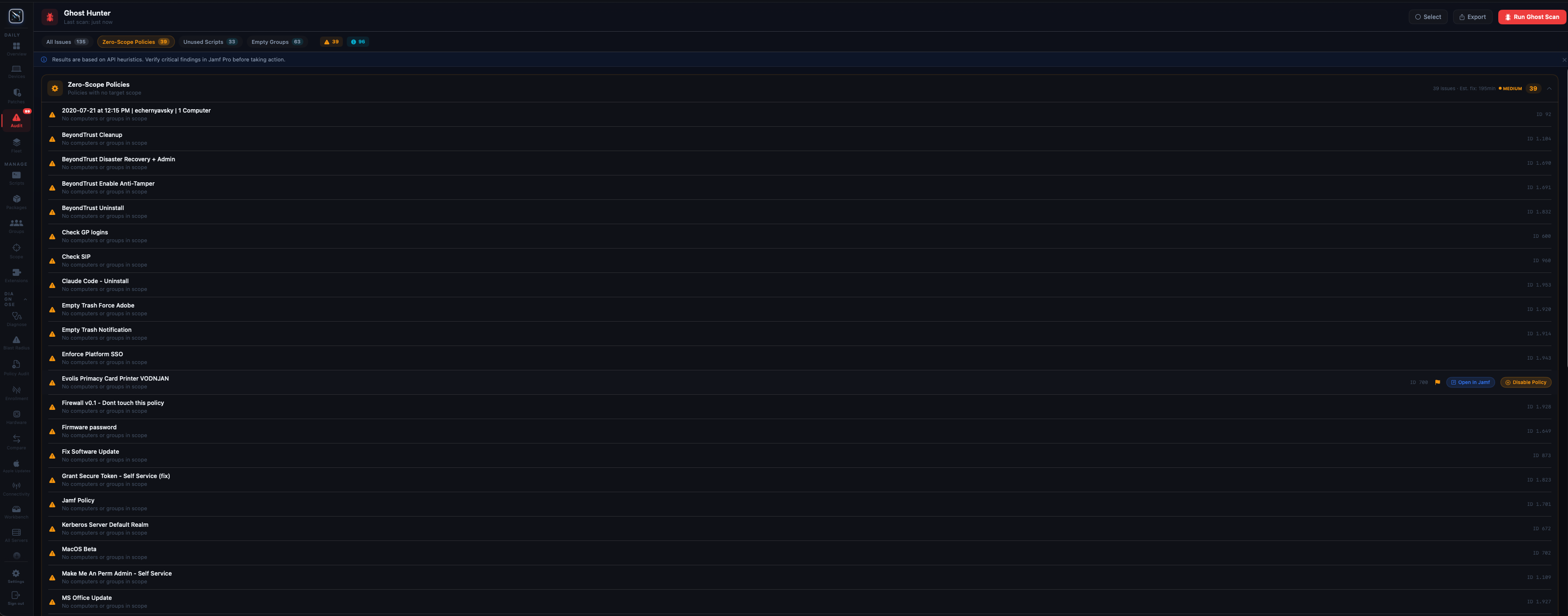 Ghost Hunter audit results